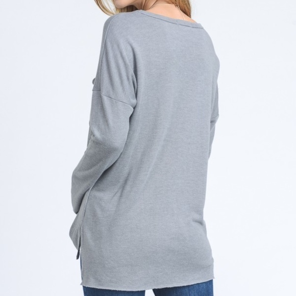 Gray Long Sleeve French Terry Pocket Top - Picture 5 of 8
